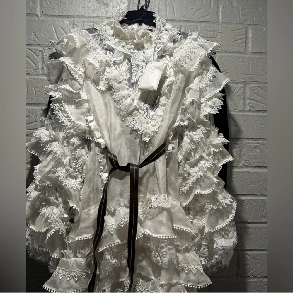 New Authentic Zimmermann Crush Heart Trim Long Sleeve Minidress Size Medium - Picture 7 of 13